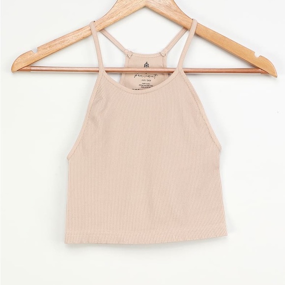 Free People Movement Cropped Run Beige Ribbed Tank - Picture 5 of 9